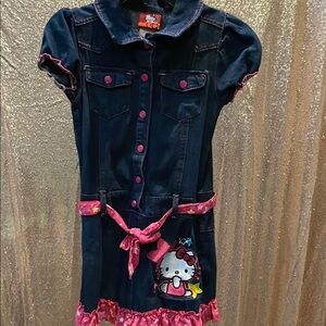 Hello Kitty Navy & Pink Denim Dress with Embroidered Patch